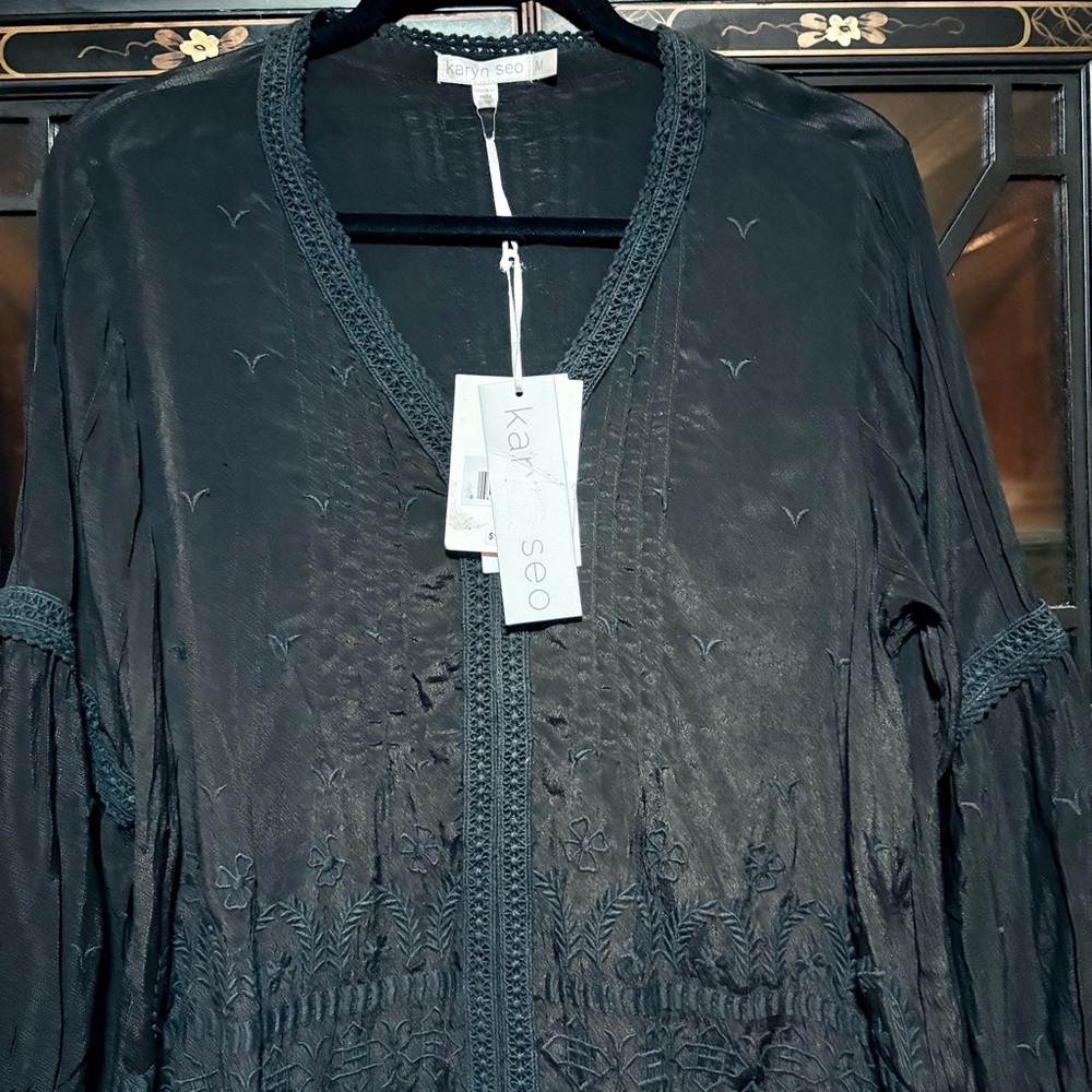 NWT Karyn Seo Black Embroidered Tunic Long Sleeves Size Medium - Picture 8 of 14